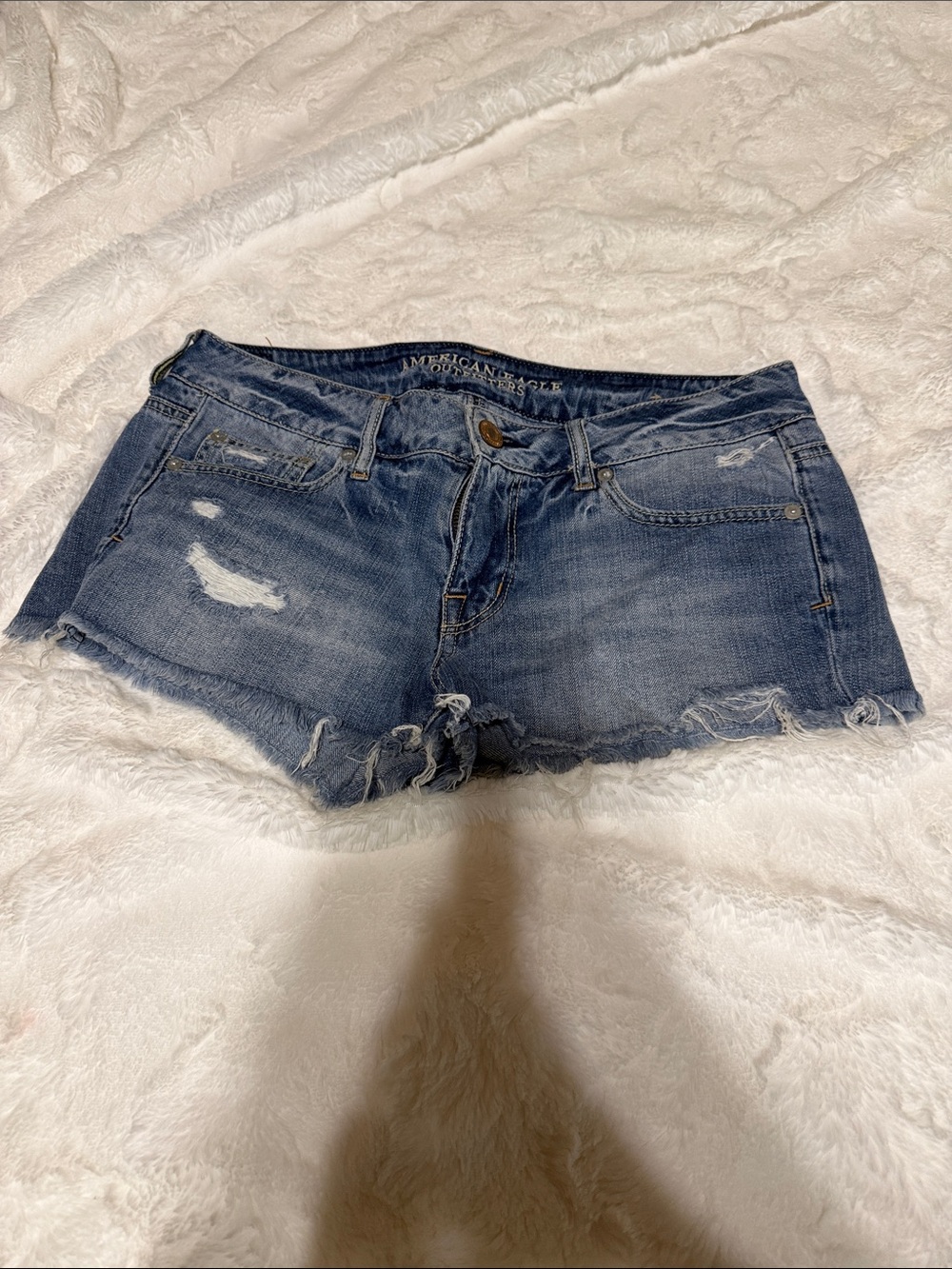 American Eagle Outfitters Distressed Dark Blue Denim Cutoff Shorts